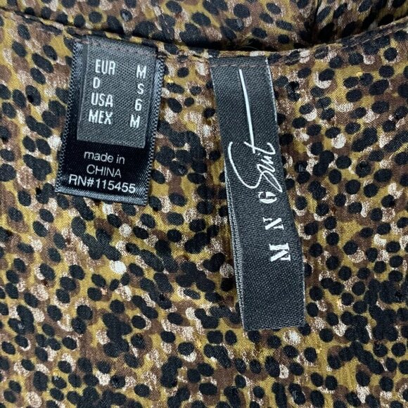 Brown 100% Silk Blouse Sz.6 All-Over Animal Print 100% Long Sleeve Button Up 90s - Picture 9 of 14